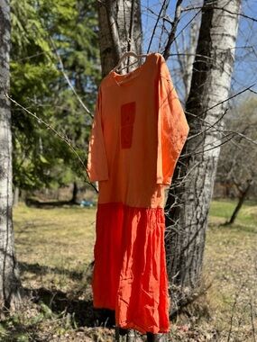 Johnny Was Orange Long Sleeve T-Shirt Dress